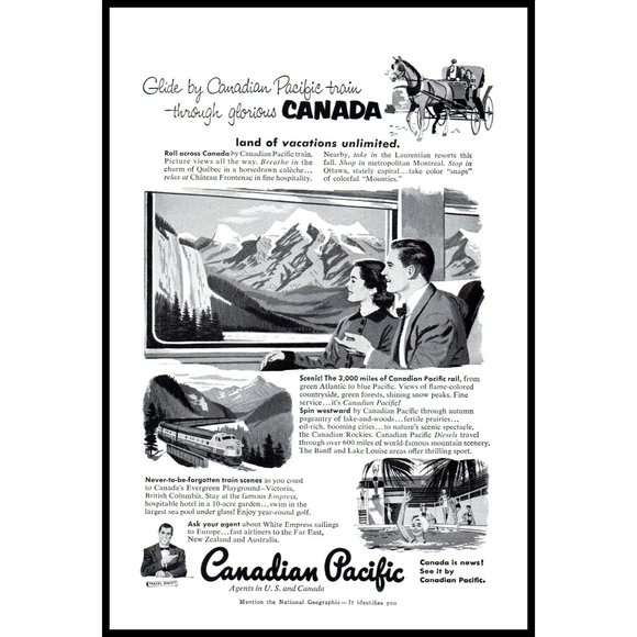 1953 CP Canadian Pacific Railways Railroad Vintage Print Ad Vacation Wall Art - Picture 1 of 1